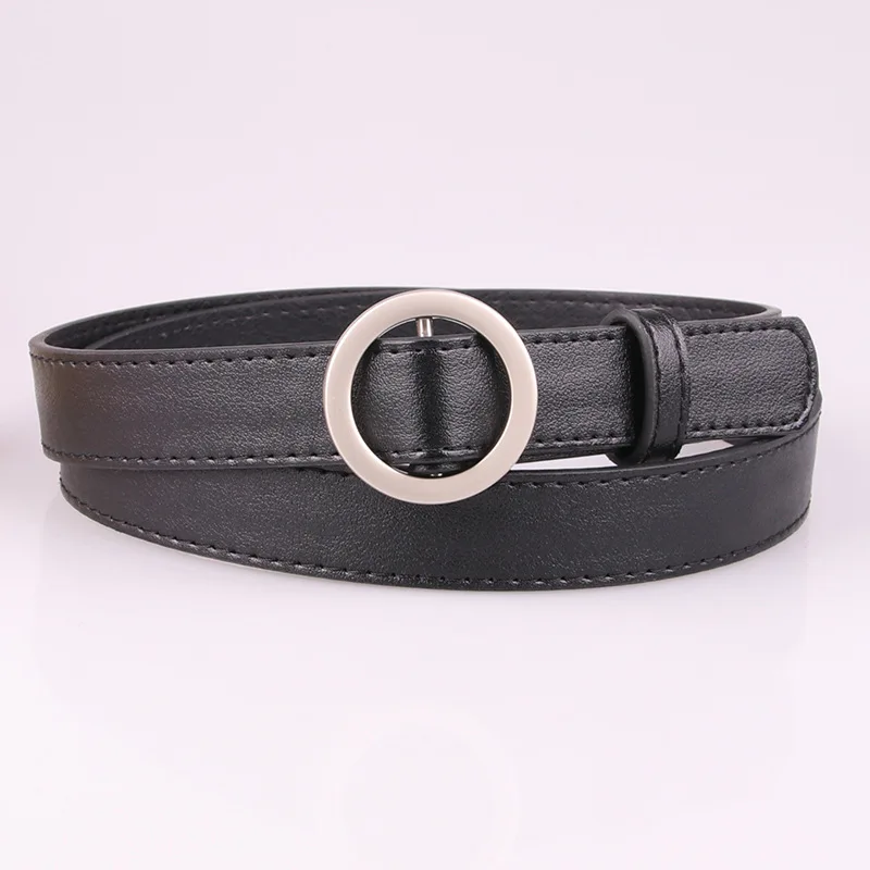 Ladies No Hole Round Buckle Belt Jeans Students Simple Style Fashion Decorative Thin Easy Adjustable Belt PY12