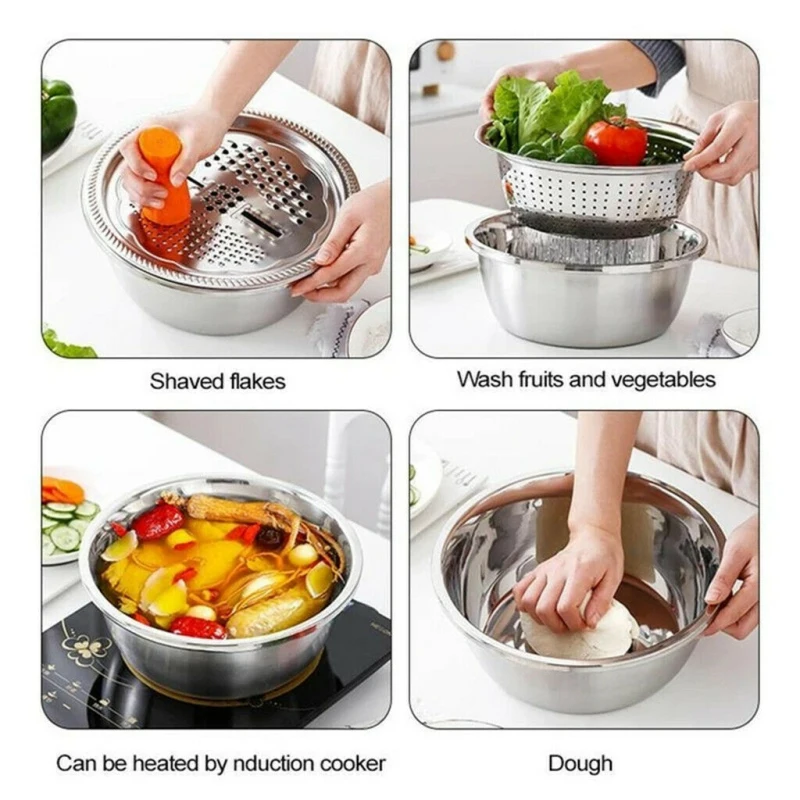 

Multifunctional Stainless Steel Basin Safe Slicer Chopper Drain Solid Basin With Filter/Grater/Bowl Vegetable Tool Dropshipping