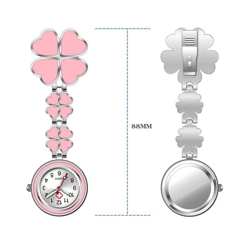Four Leaf Clover Nurse Watch Fob Pocket Doctor Watch Hanging Hospital Gift Luminous Medical Clock Sun Pattern Literal 10pcs