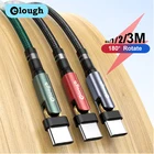 Кабель Elough USB Type C 180 градусов USB C Кабель 3A Быстрая зарядка USB-C Tyep-C Кабели для передачи данных Проволочный шнур для Xiaomi Redmi Poco Samsung