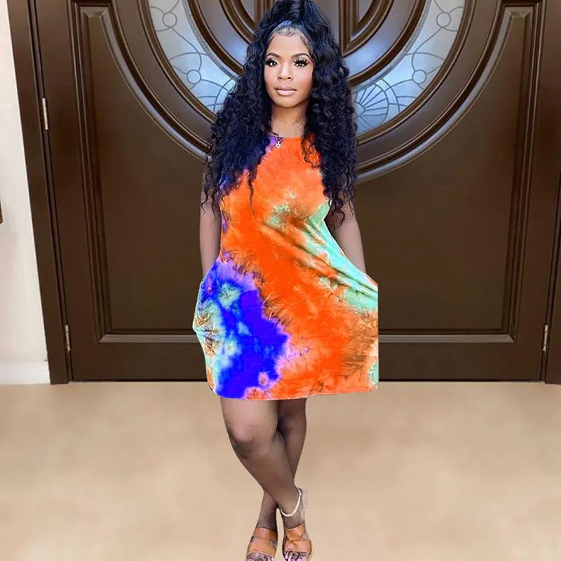 

Женский сарафан без рукавов с принтом Tie Dye, свободное Повседневное платье с круглым вырезом, пляжная одежда для отпуска Вечерние вечернее к...