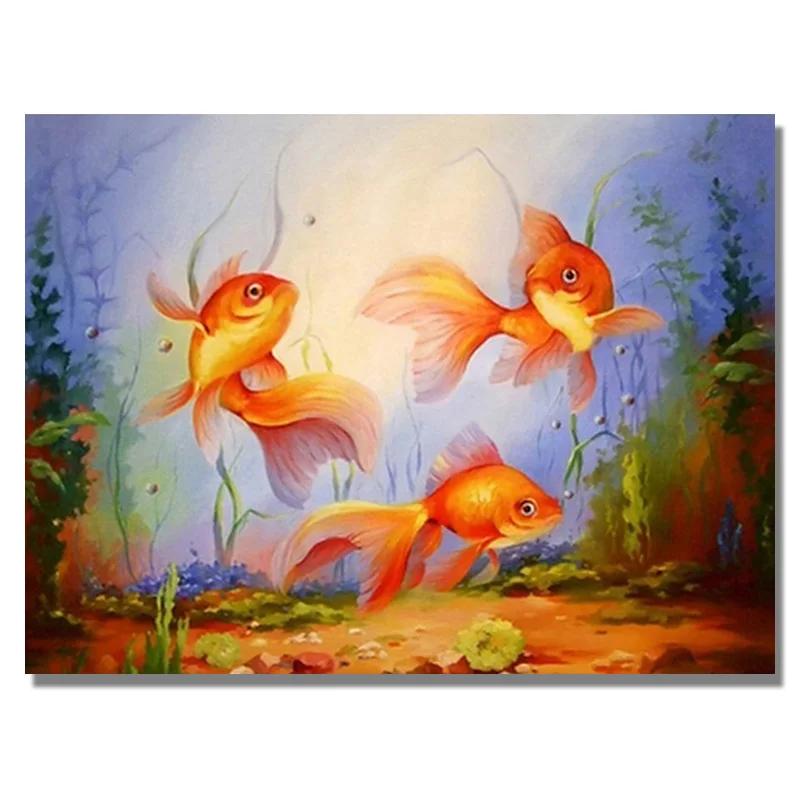 Алмазная 5d картина сделай сам полная вышивка мозаика с круглыми золотыми рыбками