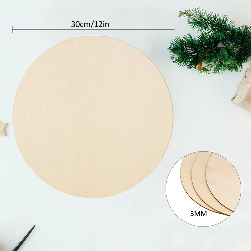 

12pcs/set 30cm Christmas Unfinished Wood Round Slices Wooden Blanks Embellishment DIY Crafts Coasters Painting Home Decorations