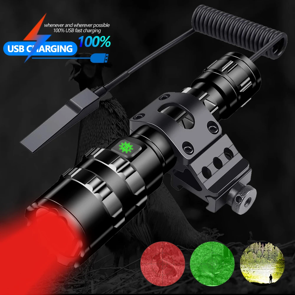 

Hunting Flashlight USB Rechargeable Torch Lintern Tactical Flashlights Waterproof Scout Light XM-L2 Mount Waterproof Light