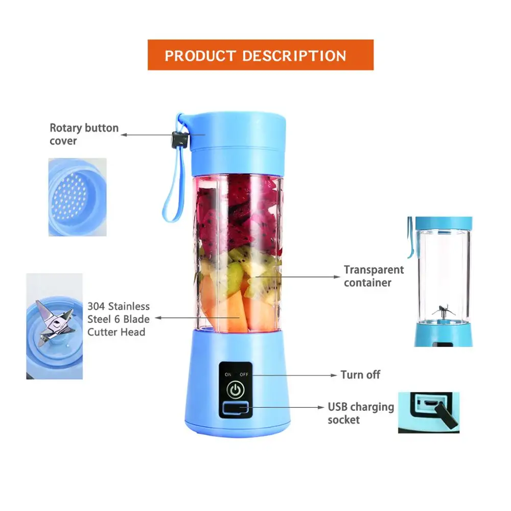 Портативный размер USB электрическая соковыжималка для фруктов ручная смузи