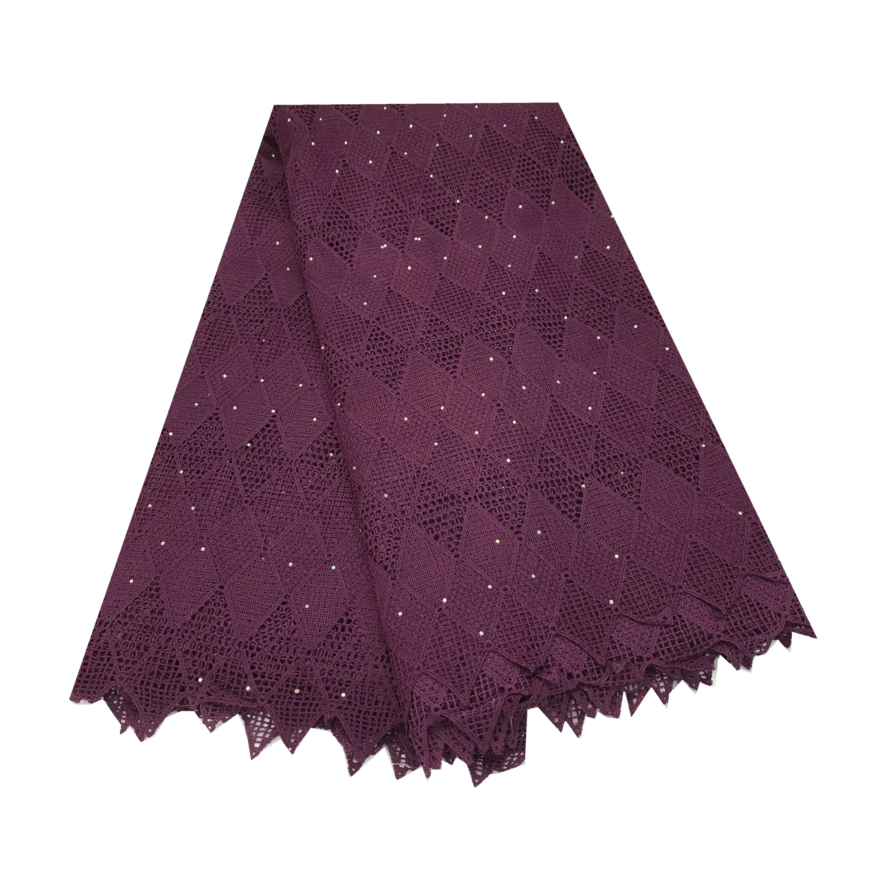 Темно-фиолетовая 100% хлопчатобумажная швейцарская вуаль кружевная ткань Стразы