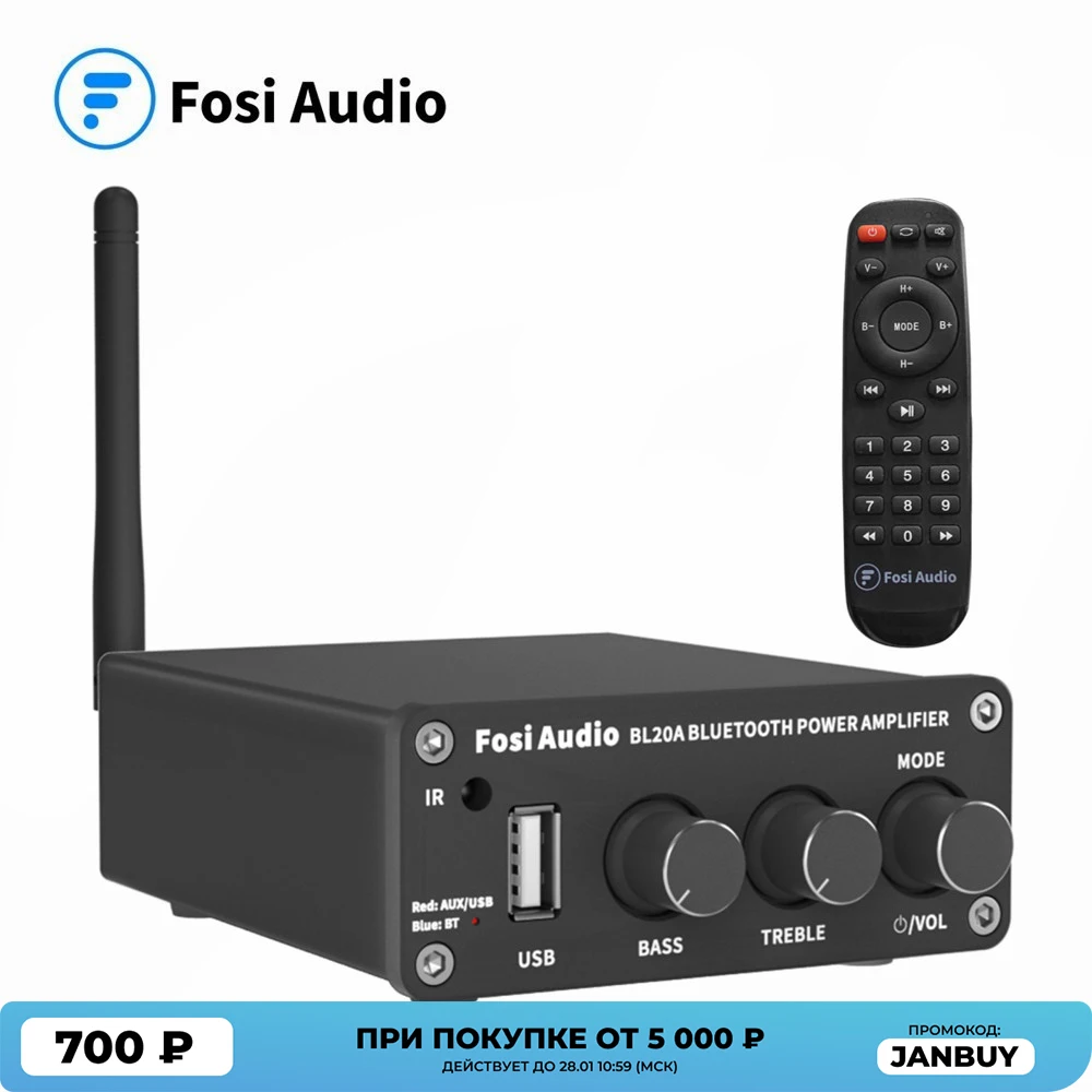 Amplificador de Potência Agudos com U-disco de Controle Bluetooth Fosi Áudio 100w Mini Alta Fidelidade Classe d Amp Graves Remoto Bl20a Tpa3116d2 Som
