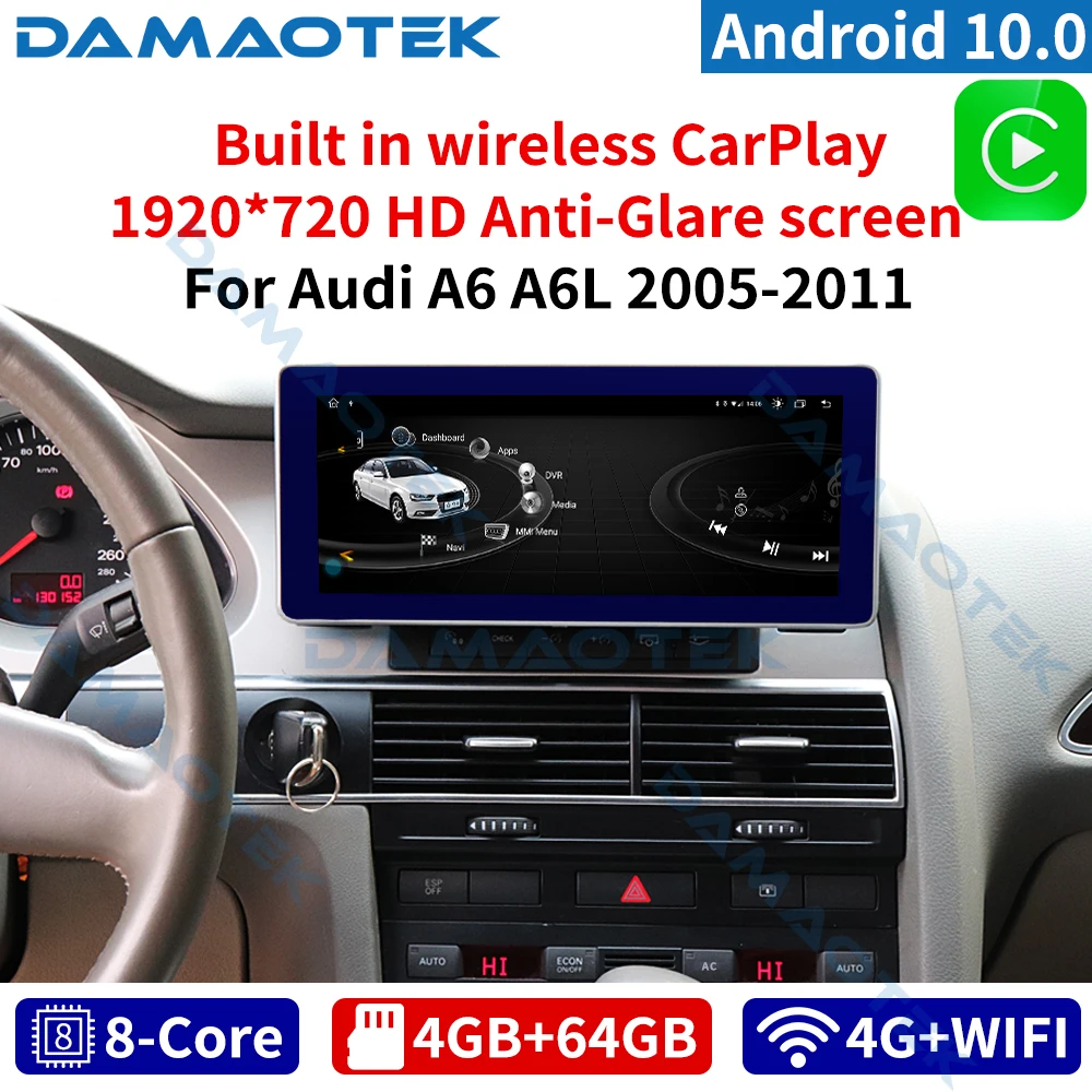 

DamaoTek 10.25"Android 10.0 4+64GB car radio for Audi A6 A6L 2005-2011 Car stereo with screen navigation Multimedia DVD Player