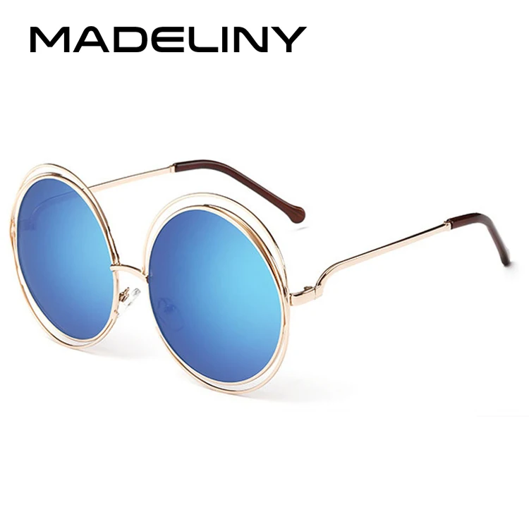 C8 Blue Mirror MADELINY, модные круглые солнцезащитные очки в проволочной оправе для женщин, новинка, винтажные градиентные солнцезащитные очки, унисекс, брендовые дизайнерские очки MA164 - Цвет линз: C8 Blue Mirror
