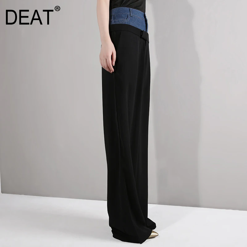 Женские свободные длинные брюки DEAT синие джинсовые с высокой талией и широкими