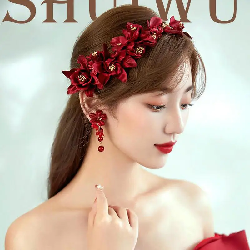 Красные цветы свадебный головной убор элегантные волосы лоза свадебные