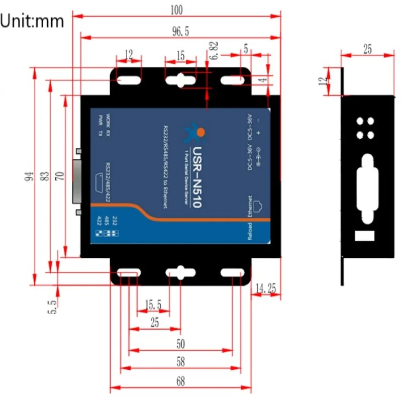 USR-N510 промышленный последовательный порт RS232 RS422 RS485 в Ethernet TCP/IP конвертер