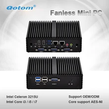 Qotom Mini PC Q400P Small Fanless 2 Gigabit LAN Celeron Core i3 i5 i7 Dual Core Computer Support Win