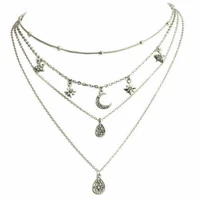 fashionable retro simple love water drop pendant multi layer necklace female star moon chain female jewelry