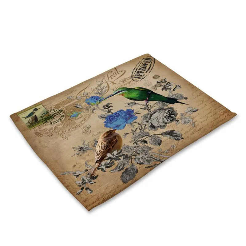 Птиц и цветов Столовых коврик из ткани украшение стола Кухня Posavasos Manteles individuales