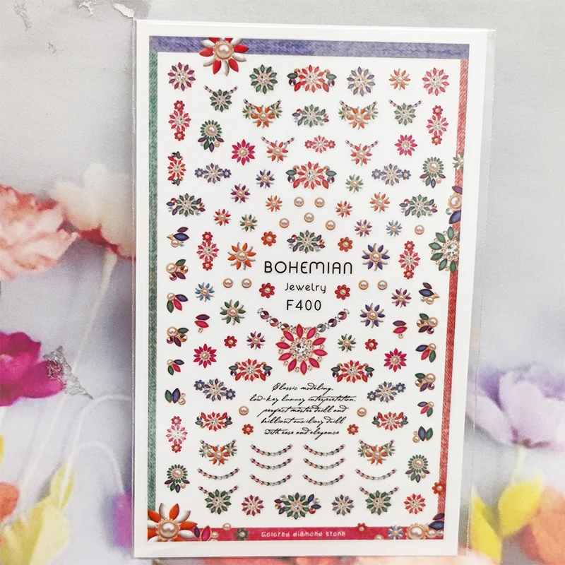 

3D наклейки для ногтей интересный дизайн Фольга для ногтей богемные Цветы Кристалл Клейкая наклейка для маникюра милое украшение для ногтей