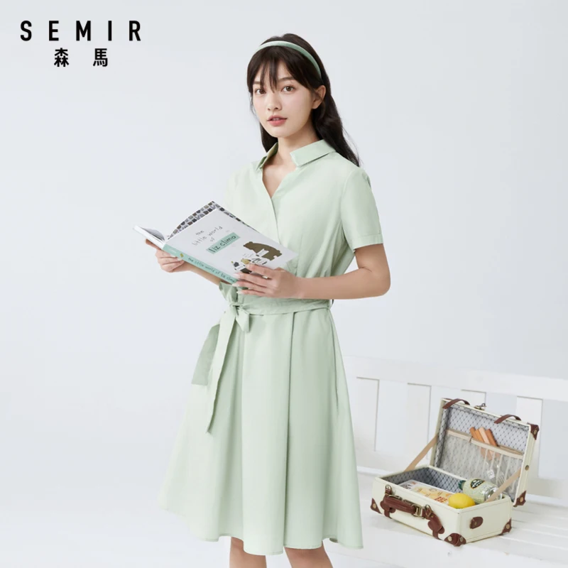 Платье SEMIR женское с V-образным вырезом хлопковое дышащее модное коротким рукавом