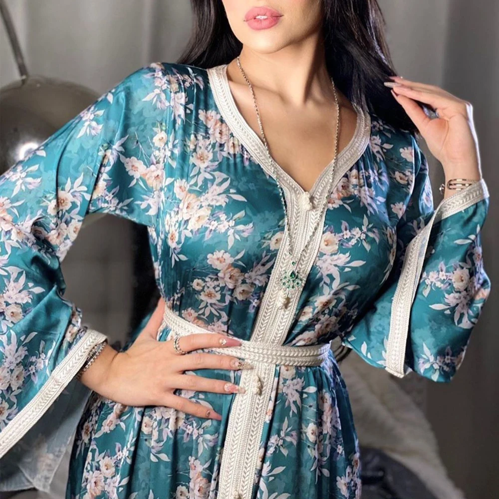 Eid Mubarak мусульманское женское платье-абайя кимоно Дубай искусственный