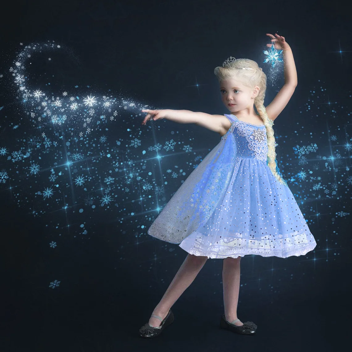 

Платье для девочек, на свадьбу, с цветами, снежинками, из сетчатой ткани, с блестками, танцевальный костюм, на день рождения, рождественские п...