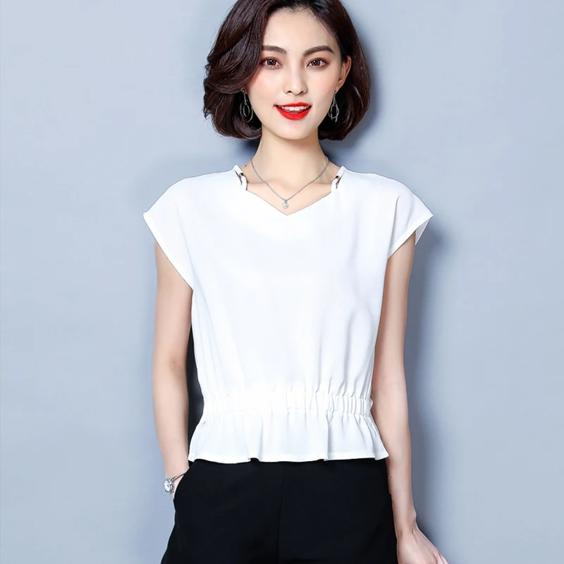 Женская блузка с коротким рукавом и v-образным вырезом элегантная тонкая