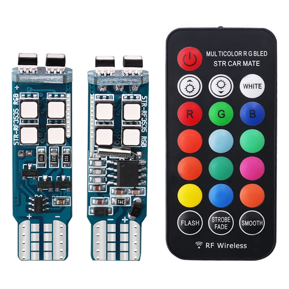 

2Pcs T10-10smd RGB Color Silicone Remote Control Clearance Lamp Flashing Lights