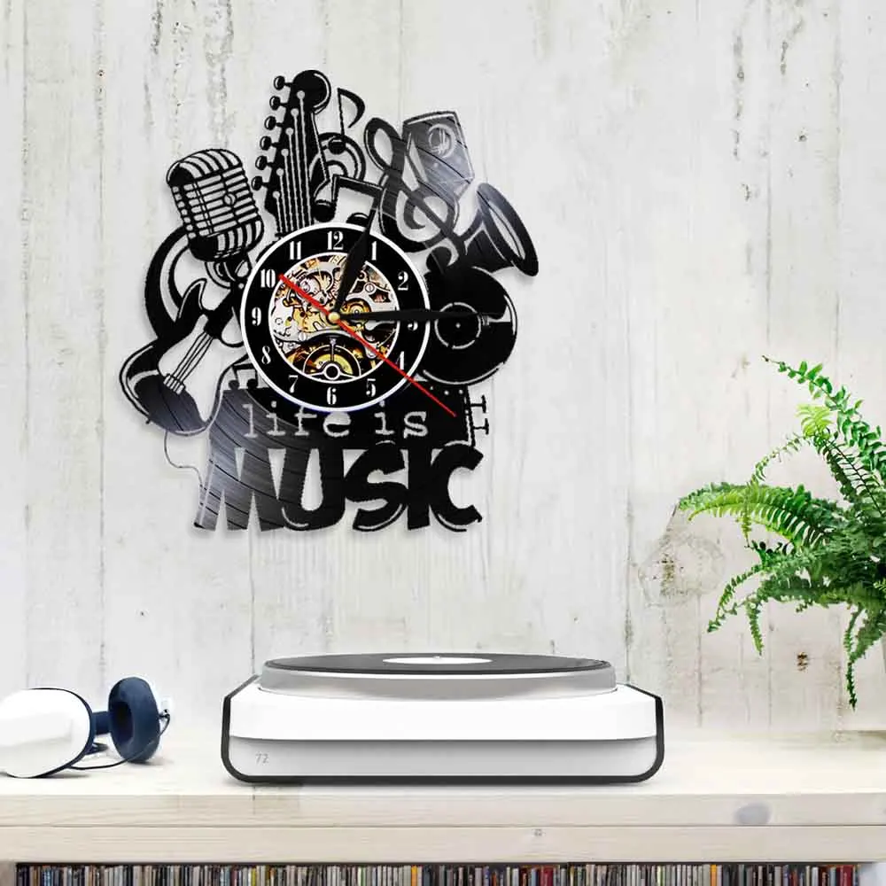 Life Is Music винтажные настенные часы с виниловой пластинкой античные музыкальные часы 3D часы Современный дизайн домашние часы отличная идея подарка
