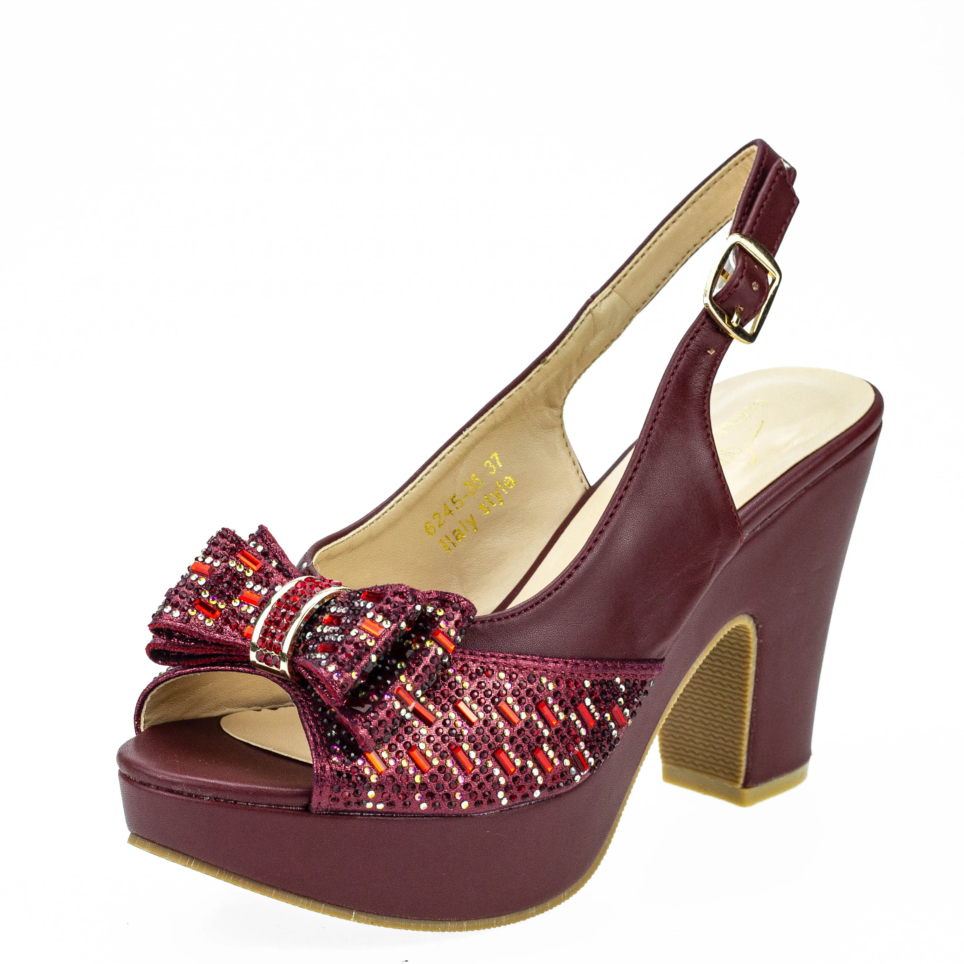 Bowknot Bling Bling Italy Sparkly Heels Sandals Summer Shoes Slingbacks Chunky Sandal Peep Toe Women Chunky Heels Pumps 6245-35