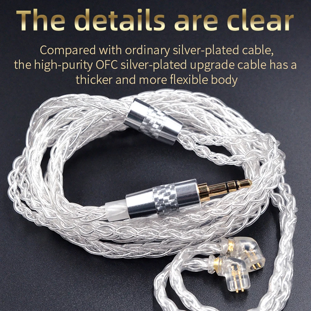 

8-Core Silver Plated OFC Copper Braided Cable Connectors Upgraded Wire Earphones Cable for KZ CCA 3.5mm Plug 2-Pin 0.75mm
