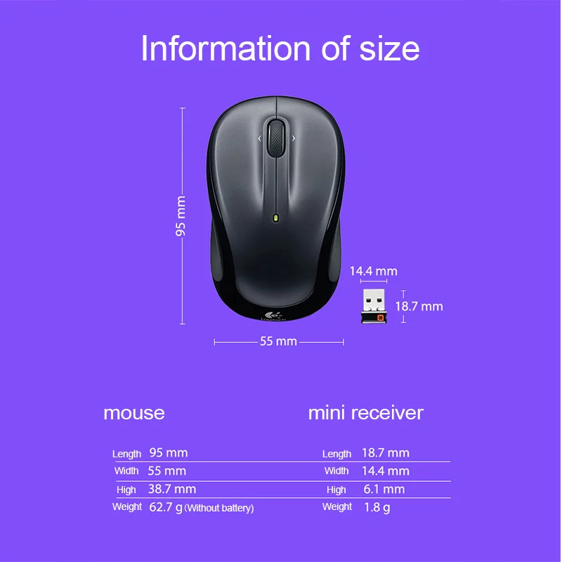 Беспроводная игровая мышь logitech M325 с наноприемником, оптическая Ergonimic 1000 dpi для Mac OS/Windows, поддержка Агентства, проверка