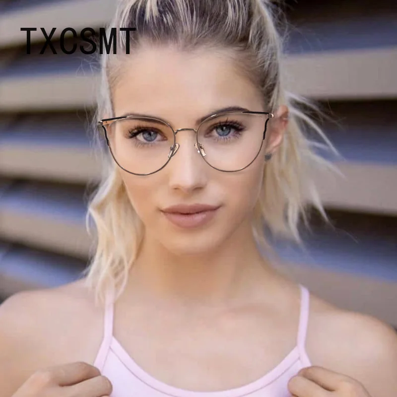 

2022 Fashion Metal Glasses Frames Women Brand Design Vintage Cat Eye Prescription Eyeglasses Blue Light Myopia Optical Frame