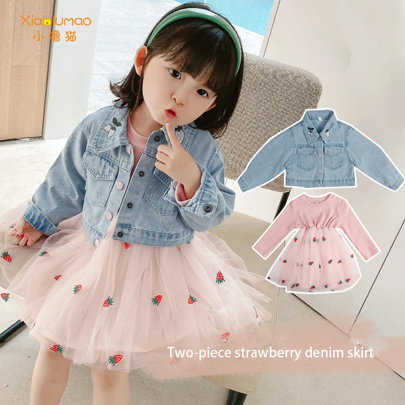 

Newborn baby girl clothes outfits sets denim jacket + tutu dress suit for baby girls clothing fashion design babies set 3-8Y