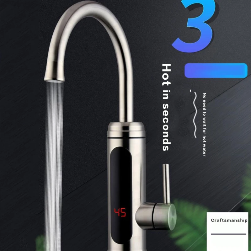

304 Stainless Steel Electric Water Tap Rapid Heating Basin Faucet With Temperature Display