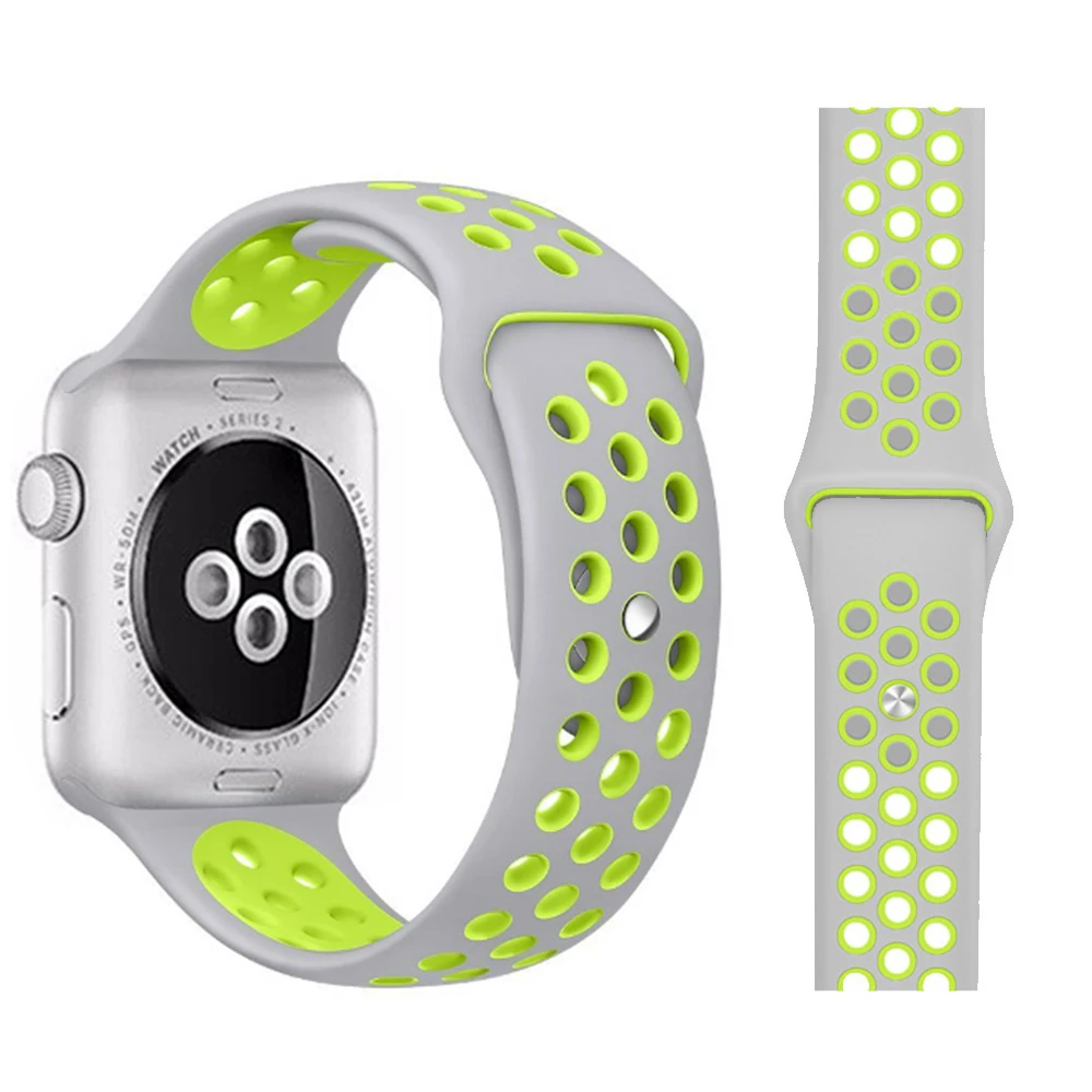 Модный спортивный силиконовый ремешок для часов apple watch 42 мм, 38 мм, 40 мм, 44 мм, браслет Nike+ Iwatch series 5/4/3/2/1 - Цвет ремешка: Grey with yellow