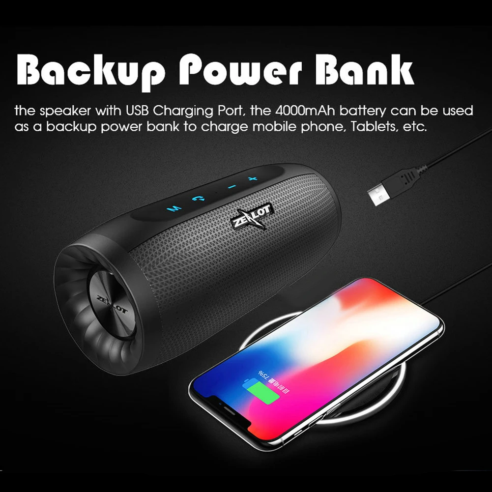 Bluetooth колонка ZEALOT S16 портативная беспроводная с сабвуфером и слотом для TF