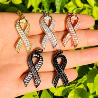 5pcs breast cancer awareness pink ribbon charms for women bracelet necklace making gold plated brass jewelry accessory wholesale