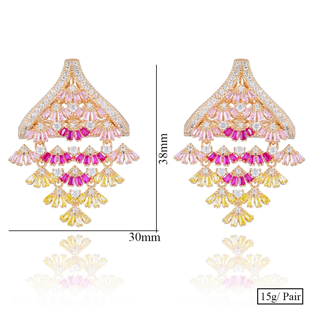 

SISCATHY Charms Elegant Tassel Hoop Earrings For Women 3Tone Full Mirco Cubic Zircon Nigerian Dubai Wedding Earrings in Jewelry