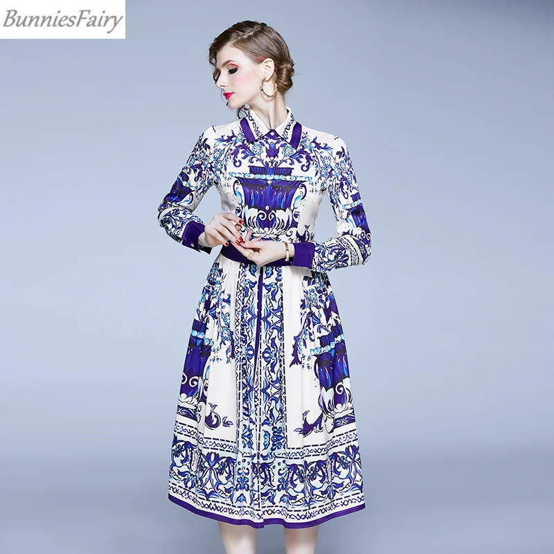 BunniesFairy 2019 осенние подиумные платья для женщин Ретро винтажное фарфоровое