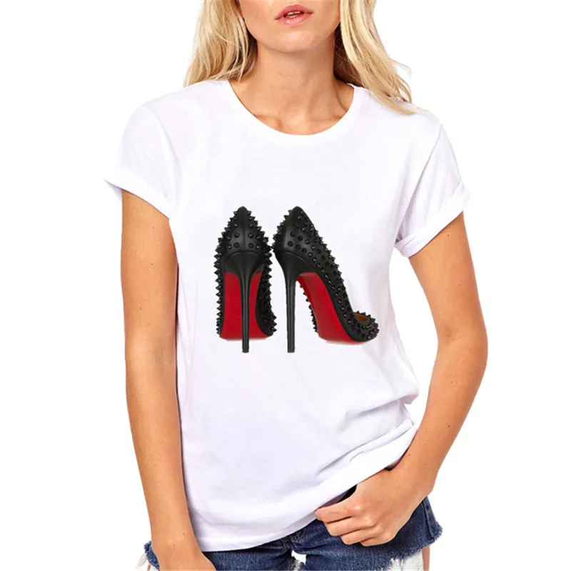 

Fashion High Heels Print Funny Summer T shirt Women Princess Short Sleeve T-Shirt Cheap Female Tops Clothing Oversized Tshirts
