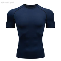 mens casual t shirt summer short sleeved workout bodybuilding t shirt fitness top sports gym top quick dry tight tactical mma