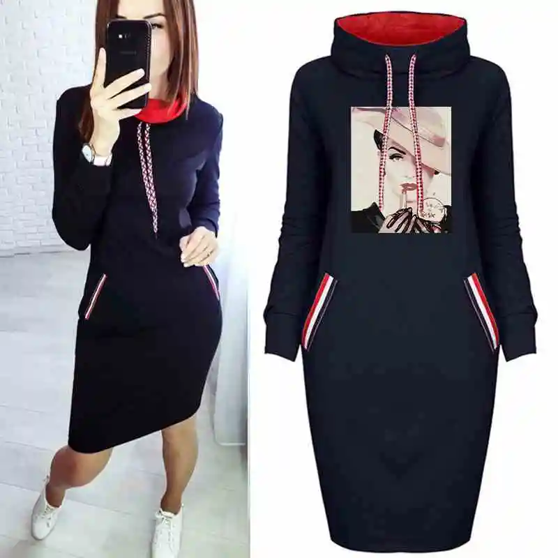 

Autumn Women Vintage Dress Kawaii Print Sexy Bodycon Dresses Long Sleeve Sweater Dress 2020 Casual Vestidos
