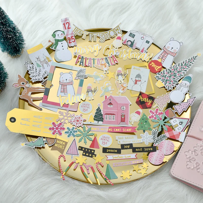 

70pcs Christmas Foil Gold Paper Die Cut Stickers for DIY Scrapbooking Photo Album Decoration Card Making Crafts