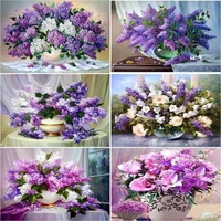 sdoyuno diamond painting flowers cross stitch kits diamond embroidery purple flower picture rhinestones vase handmade art home d