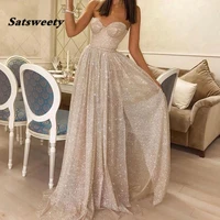 ivory split a line prom dresses sweetheart neck 2022 shiny sequined robe de soiree formal party evening gowns vestido de gala