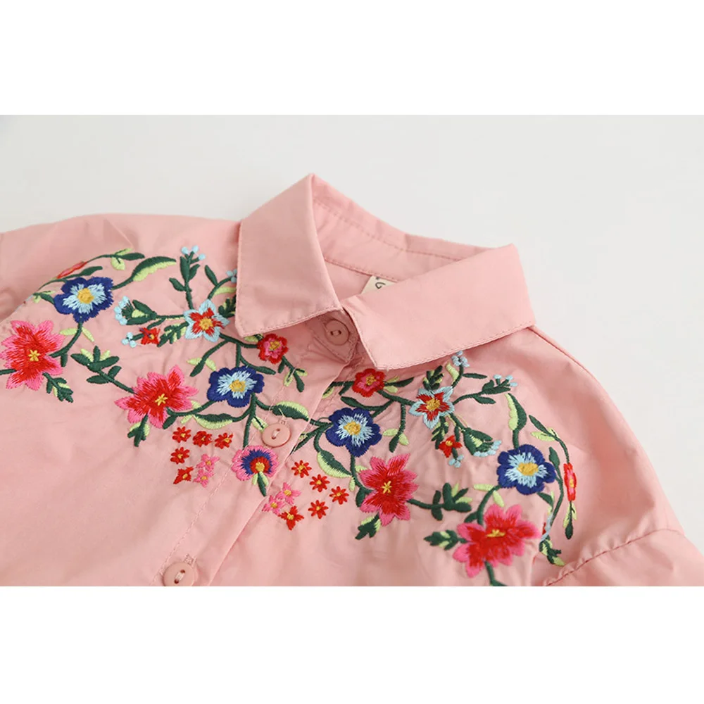 Модная брендовая Блузка для девочек с цветочной вышивкой милая детская Весенняя