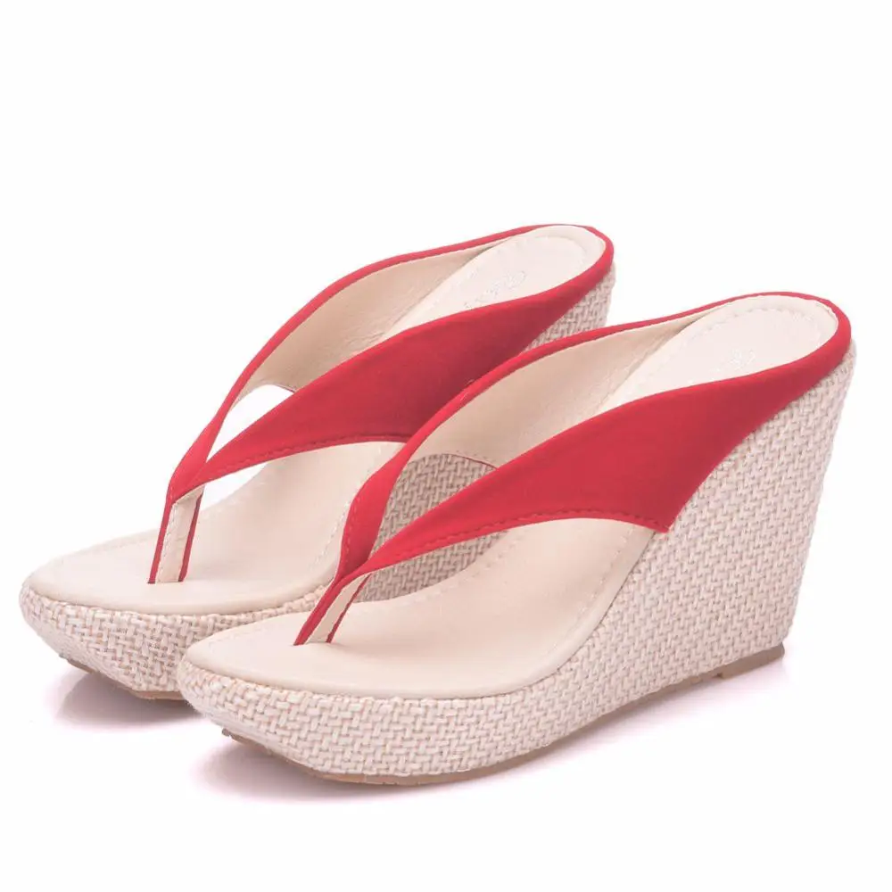 Королевские сандалии на танкетке со стразами; вьетнамки на танкетке; босоножки на высоком каблуке; Белые пляжные сандалии; богемные Вьетнамки; цвет розовый