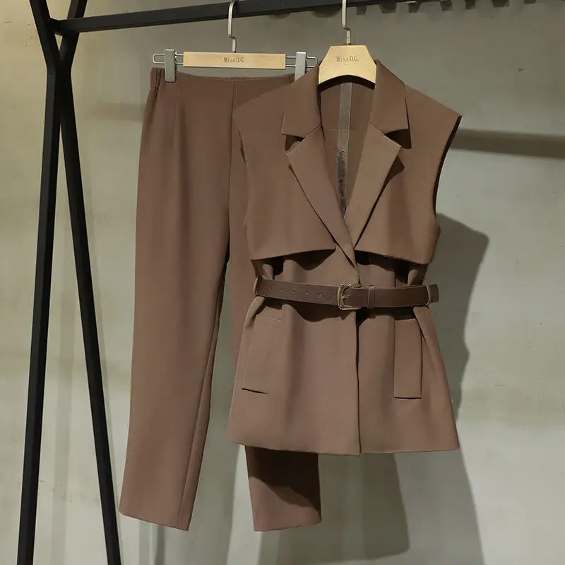 

Two sets of trend Spring and autumn single/large women's suit, women's weight reduction, age reduction vest + pants