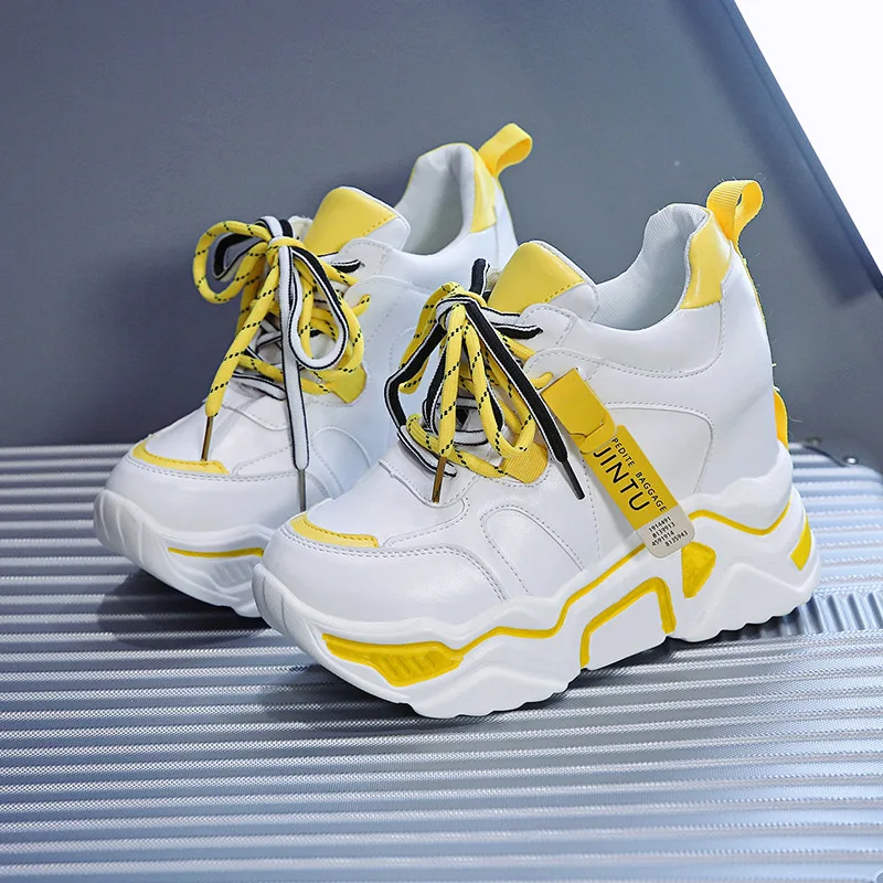 

New Platform Women Sneakers Autumn Stylish Thick Sole Casual Shoes 9 CM Breathable Leather Walking Shoes Woman Zapatos Mujer