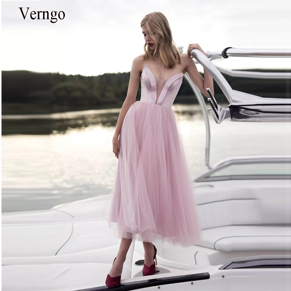 

Короткое свадебное платье Verngo, розовое атласное платье, простые свадебные платья, летнее пляжное официальное платье до щиколотки
