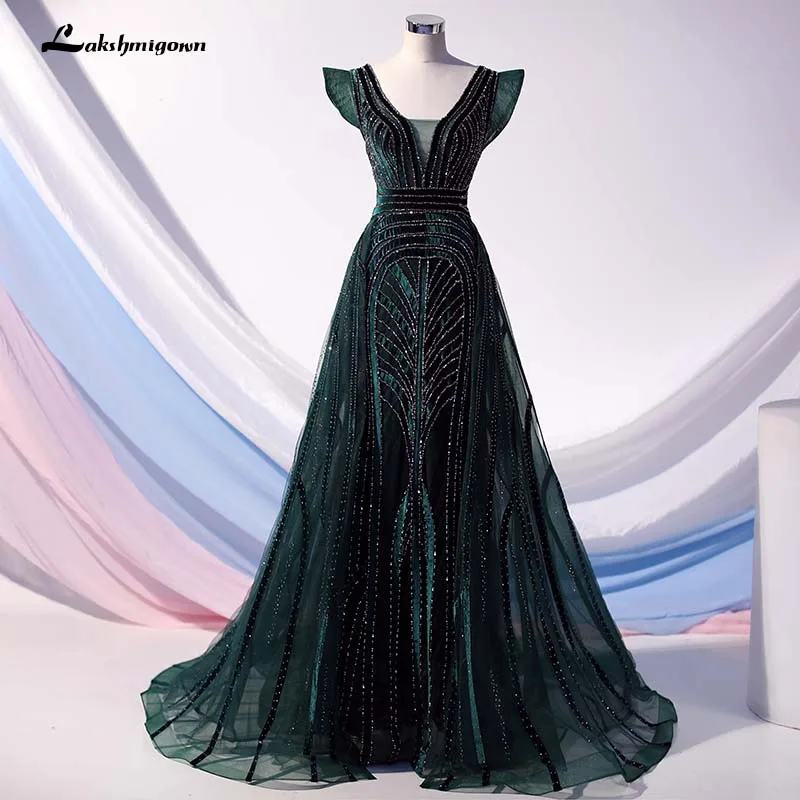 

Lakshmigown Дубай с глубоким V-образным вырезом Зеленые Вечерние платья 2020 роскошные темно-синие вечерние платья без рукавов с кристаллами плать...