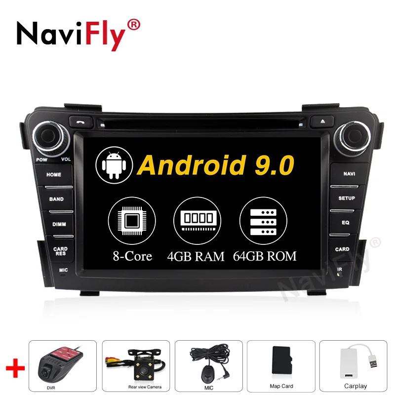 4 Гб+ 64 ГБ Android 9,0 авто gps навигация для HYUNDAI I40 2011- автомобильный dvd радио головное устройство мультимедийный плеер - Цвет: 4-64-Cam-DVR-Carplay